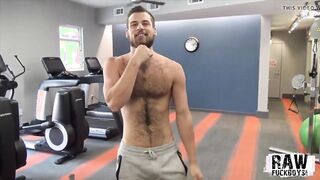 Young furry boy jerks large boner solo after warm exercise