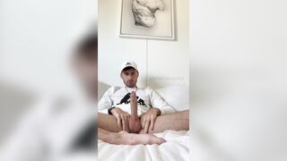 calmly frolicking with MEATY rosy man-meat while roomies are home till he blows a load from dual-mitt fapping