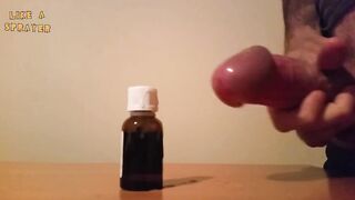 Amateur solo hand-job and money-shot on a bad medicine, masturbating off a giant explosion of spunk from a fat lollipop