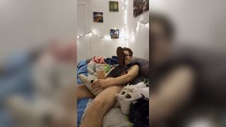 Young teenager masturbates off his dick and splashes on the sneaker