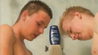 2 Twinks' Cockfight in the Shower Caught on Voyeur Cam