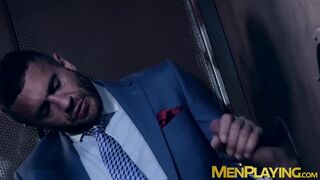 Classy hunk sucks a gloryhole cock before being hammered