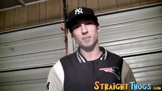 Tattooed straight dude stroking and cumming under the shower