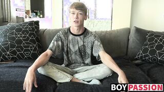 Solo dildo action for young man after giving an interview