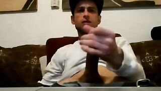 Ripped Stud Strokes His Big Cock to a Webcam Orgasm