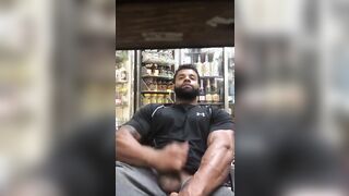 Black Stud Strokes His Big Cock Outdoors