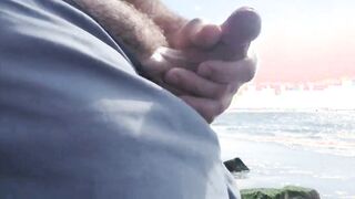 Hairy Bear Jerks Off on a Public Beach - Big Cum Shot6666