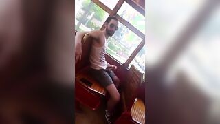 Str8 Big Cock Guy Strokes in Bus