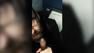 Bearded Guy Sucks Interracial Cock in a Public Restroom88888