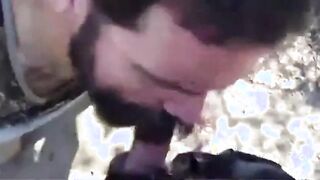 Bearded Daddy Gives Facial in the Woods