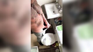 Tattooed Hunk Strokes His Big Cock Alone