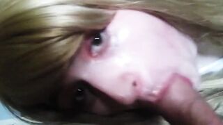 Blonde Crossdresser Swallows Huge Load from Older Man1