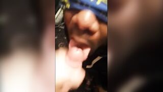Black Twink Swallows White Cum in Interracial Blowjob1