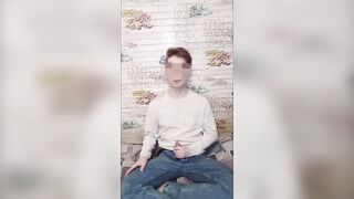 Teenie stud milks off and guzzles jizz