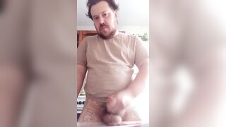 This fellow put his NUT SACK on the table and began wanking off his SCHLONG to taste the new JISM!