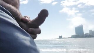 Hairy Bear Jerks Off on a Public Beach - Big Cum Shot34ff