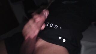 Steamy Dude Draining Off His Ginormous Fuck-stick in Cock-squeezing Exercise Clothes with Noisy Screaming and Mighty Onanism on the Sofa