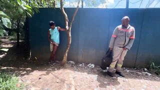Black stud left the construction website to give his arse to the park's camper guard.