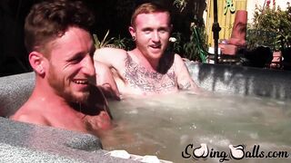Inked ginger homo leaves jacuzzi to jack off dick with lover