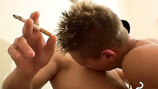 Hardcore tobacco buddies swapping for an ass pounding