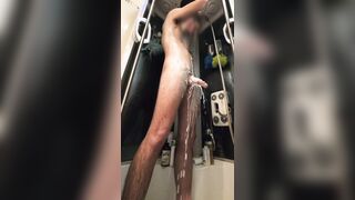 Slow movement bathroom soap running down manstick